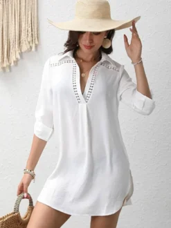 Blouse noire pour femme col en V boutons chics manches courtes découpées