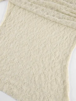 Blouse pour femme abricot plissée en dentelle froncée épaules dénudées élégante manches longues
