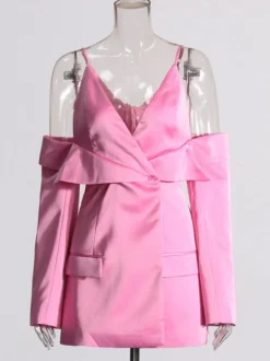Blouse rose pour femme col en V manches longues style chic découpes