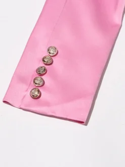 Blouse rose pour femme col en V manches longues style chic découpes