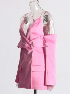 Blouse rose pour femme col en V manches longues style chic découpes