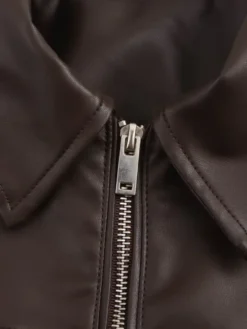 Blouson aviateur vintage en similicuir pour femme - Manteau Harrington oversize rétro zippé - Vêtements d'extérieur décontractés printemps 2026