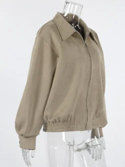 Blouson bomber femme en suédine synthétique - Fermeture éclair rétro ourlet élastique coupe décontractée - Collection printemps 2026