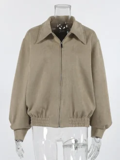 Blouson bomber femme en suédine synthétique - Fermeture éclair rétro ourlet élastique coupe décontractée - Collection printemps 2026