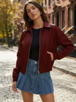 Blouson bomber vintage oversize en similicuir avec ourlet élastique pour femme 2026