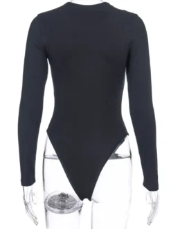 Body Abricot Léger Manches Longues Passepoil Stretch Encolure Crantée Sexy Top En Coton Pour Les Femmes