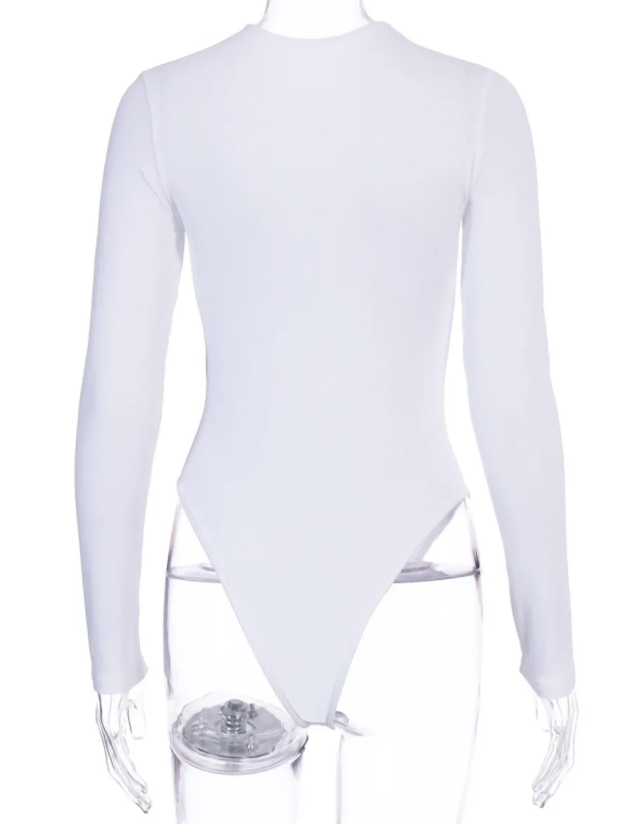 Body Abricot Léger Manches Longues Passepoil Stretch Encolure Crantée Sexy Top En Coton Pour Les Femmes