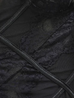 Body corset en dentelle florale pour femme avec jarretières amovibles décolleté plongeant lingerie transparente nuisette