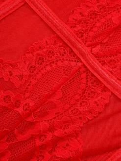 Body corset en dentelle florale pour femme avec jarretières amovibles décolleté plongeant lingerie transparente nuisette