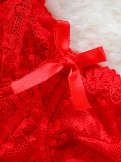 Body corset en dentelle florale pour femme avec jarretières amovibles décolleté plongeant lingerie transparente nuisette