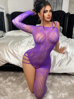 Body à manches longues en dentelle transparente à motif de feuilles pour femme collants extensibles couvrant tout le corps