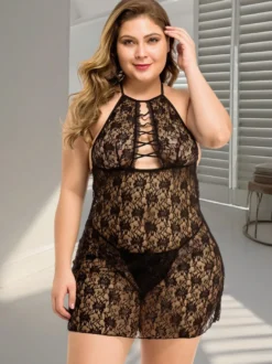 Body nuisette en dentelle à découpes et dos nu grande taille shorty en dentelle florale transparente