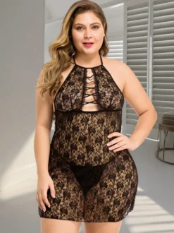 Body nuisette en dentelle à découpes et dos nu grande taille shorty en dentelle florale transparente