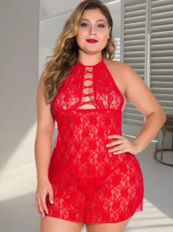Body nuisette en dentelle à découpes et dos nu grande taille shorty en dentelle florale transparente