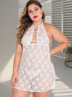 Body nuisette en dentelle à découpes et dos nu grande taille shorty en dentelle florale transparente