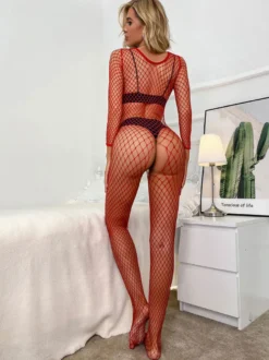 Bonneterie Femme Lingerie Sexy avec Manches Longues à Col Rond Coupe Cintrée Unicolore