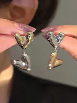 Boucle d'oreille bicolore en forme de cœur pour femme 2026