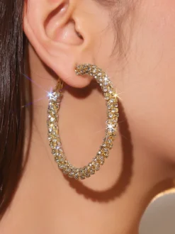 Boucles d'oreilles créoles simples à strass pour femmes 2026