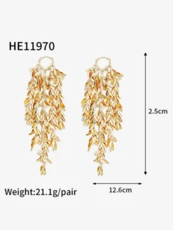 Boucles d'oreilles dorées pour adulte style européen décontracté motif feuille et géométrie. Bijou du quotidien