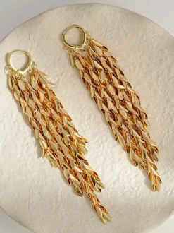 Boucles d'oreilles dorées pour adulte style européen décontracté motif feuille et géométrie. Bijou du quotidien