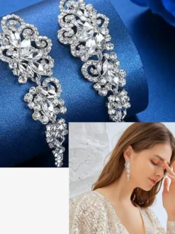 Boucles d'oreilles en cristal blanc pour adulte style vintage décontracté avec motif floral.