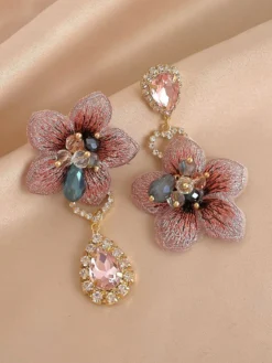 Boucles d'oreilles roses pour adolescentes style villégiature bijoux vintage à fleurs