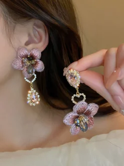 Boucles d'oreilles roses pour adolescentes style villégiature bijoux vintage à fleurs