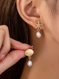 Boucles d'oreilles style océan en forme d'étoile de mer et de coquillage pour femmes 2026