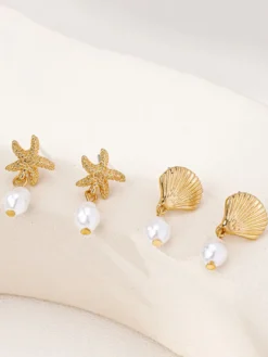 Boucles d'oreilles style océan en forme d'étoile de mer et de coquillage pour femmes 2026
