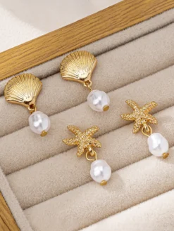 Boucles d'oreilles style océan en forme d'étoile de mer et de coquillage pour femmes 2026