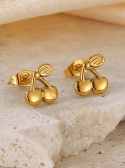 Boucles d'oreilles à tige en forme de cerise dorée pour femme 2026
