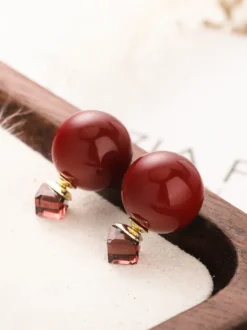 Boucles d'oreilles vintage en perles bordeaux pour femmes 2026
