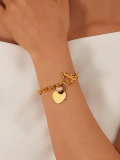 Bracelet à breloques double cœur pour femme 2026