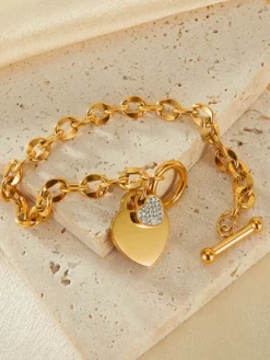 Bracelet à breloques double cœur pour femme 2026