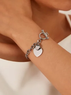 Bracelet à breloques double cœur pour femme 2026