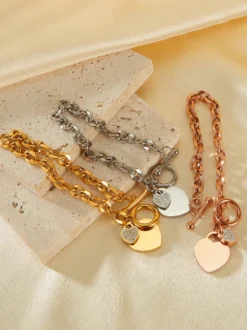 Bracelet à breloques double cœur pour femme 2026