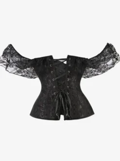 Bustier Corset Femme en Dentelle avec Bretelles à Col Décolleté Coupe Cintrée Unicolore