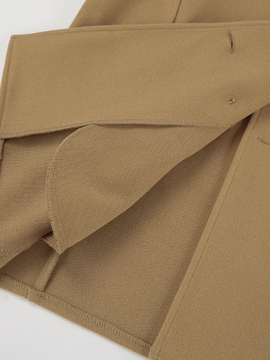 Caban camel croisé pour femme - Coupe carrée minimaliste à revers cranté - Collection streetwear printemps 2026 au luxe discret