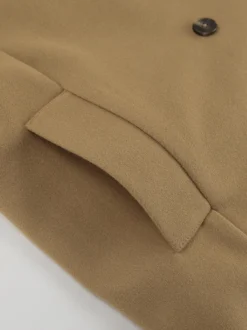Caban camel croisé pour femme - Coupe carrée minimaliste à revers cranté - Collection streetwear printemps 2026 au luxe discret