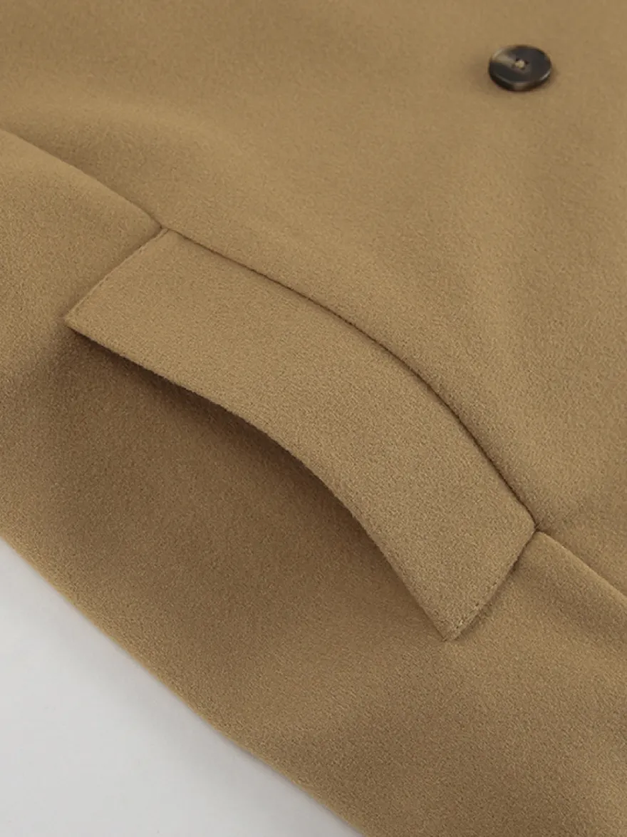 Caban camel croisé pour femme - Coupe carrée minimaliste à revers cranté - Collection streetwear printemps 2026 au luxe discret