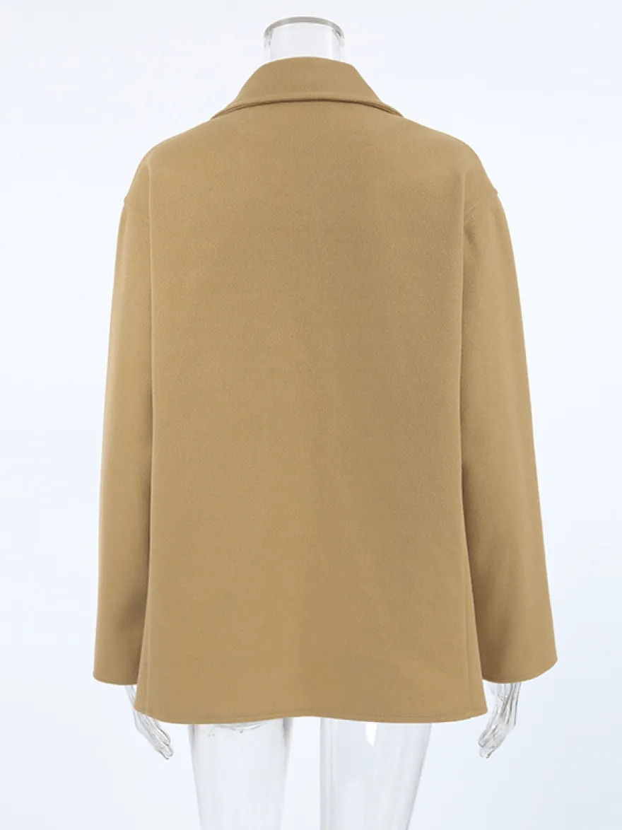 Caban camel croisé pour femme - Coupe carrée minimaliste à revers cranté - Collection streetwear printemps 2026 au luxe discret