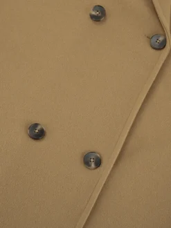 Caban camel croisé pour femme - Coupe carrée minimaliste à revers cranté - Collection streetwear printemps 2026 au luxe discret