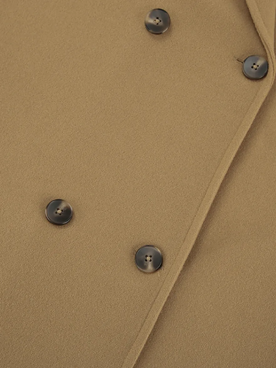 Caban camel croisé pour femme - Coupe carrée minimaliste à revers cranté - Collection streetwear printemps 2026 au luxe discret