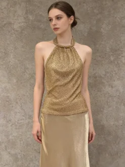 Camisole dorée à col licou pour femmes camisole décontractée