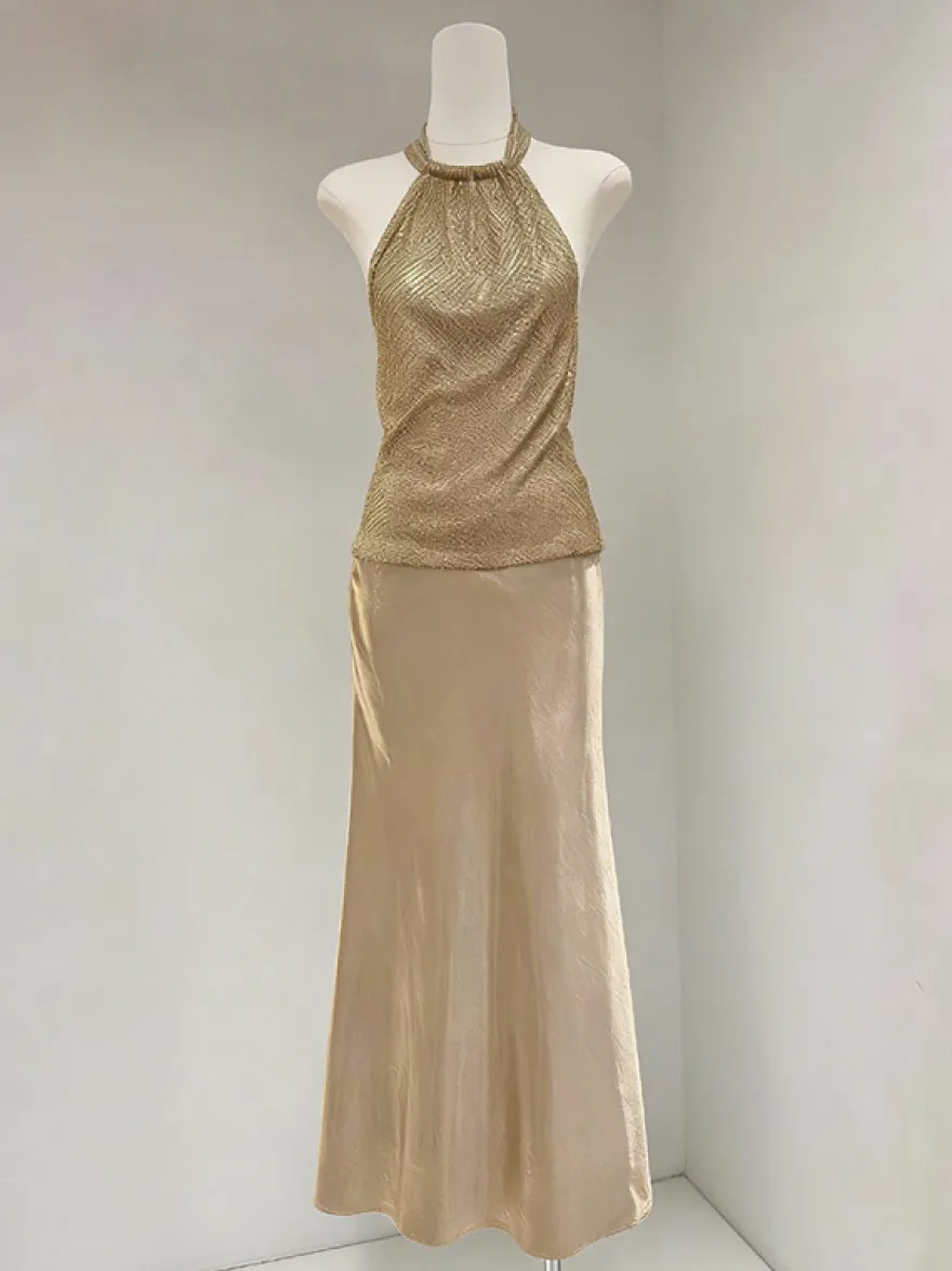 Camisole dorée à col licou pour femmes camisole décontractée