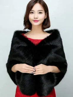 Cape Poncho Manteau Boléro Femme en Fausse Fourrure Synthétique Unicolore Poncho Femme