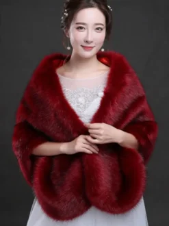 Cape Poncho Manteau Boléro Femme en Fausse Fourrure Synthétique Unicolore Poncho Femme