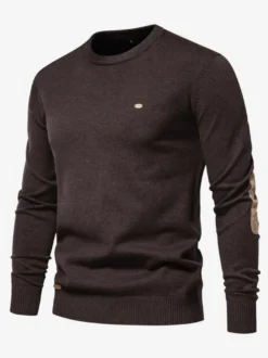 Cardigan Homme Pull Maille Col Rond Marron Foncé Gris Foncé