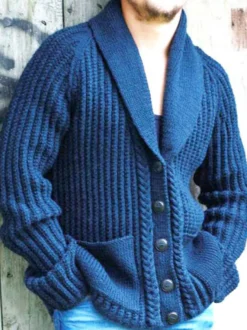 Cardigan Homme Pulls Simple Manches Longues Bleu