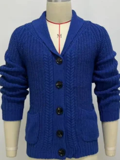Cardigan Homme Pulls Simple Manches Longues Bleu